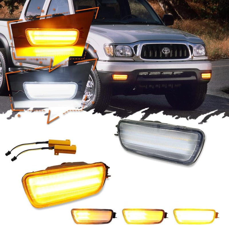 TurningMax For 2001 2002 2003 2004 Toyota Tacoma Front Bumper Turn Signal Lights 81510-04080 TO2531140 Clear Lens 2 in 1 Amber/White Lights - Image 1